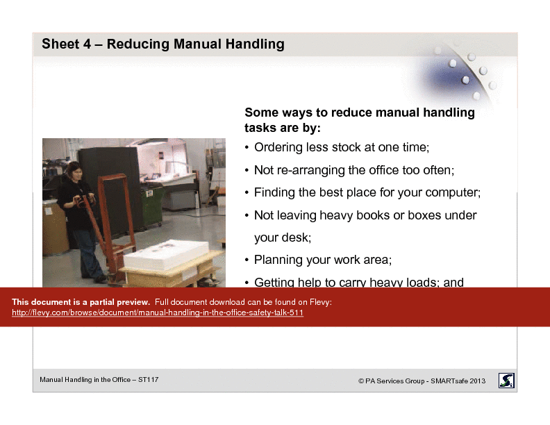 Manual Handling in the Office - Safety Talk (20-page PDF document) Preview Image