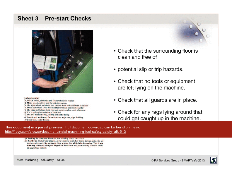 This is a partial preview of Metal Machining Tool Safety - Safety Talk (16-page PDF document). Full document is 16 pages. 