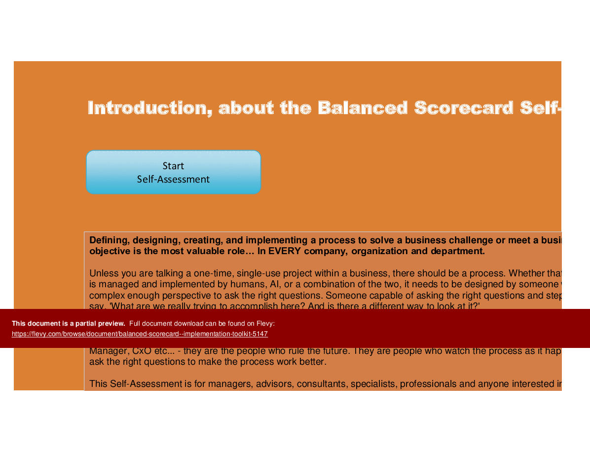 This is a partial preview of Balanced Scorecard - Implementation Toolkit (Excel workbook (XLSX)). 