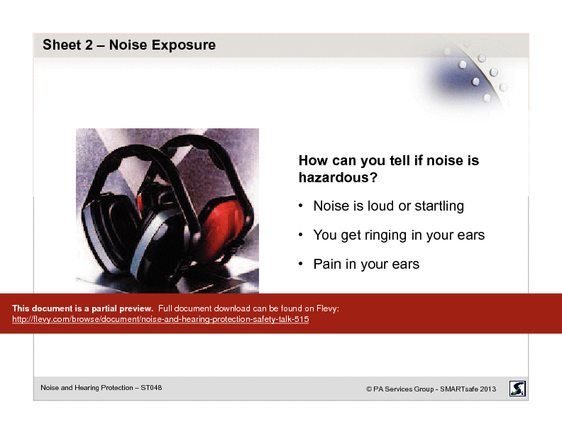 Noise and Hearing Protection - Safety Talk (17-page PDF document) Preview Image