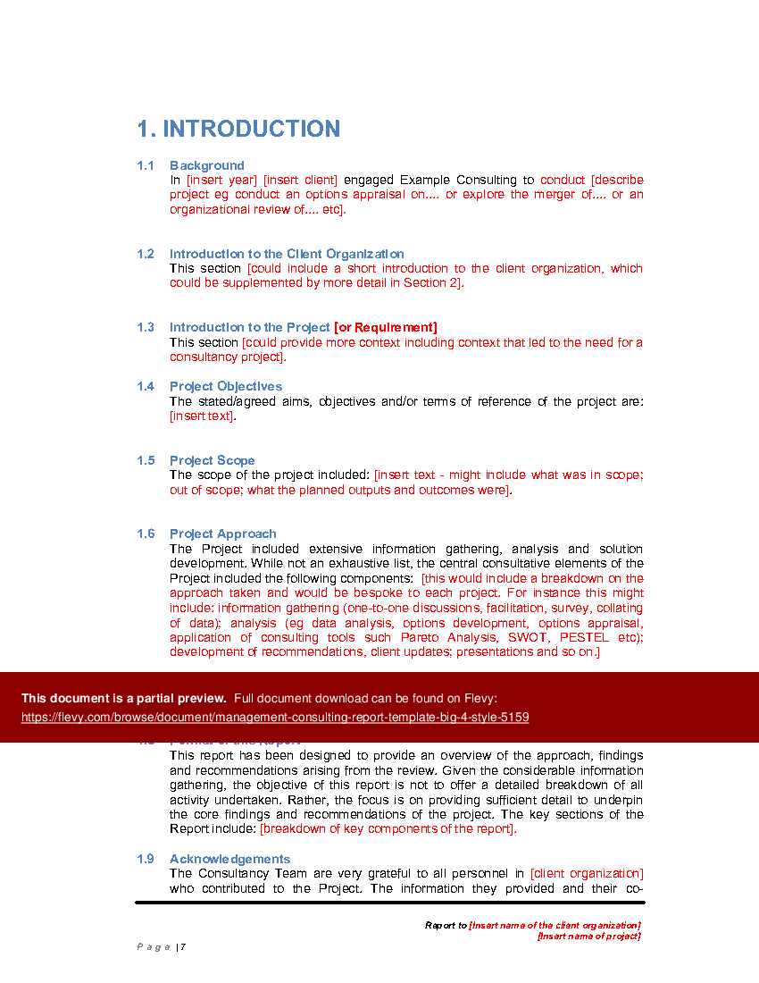 Management Consulting Report Template ('Big 4' Style) (29-page Word document) Preview Image