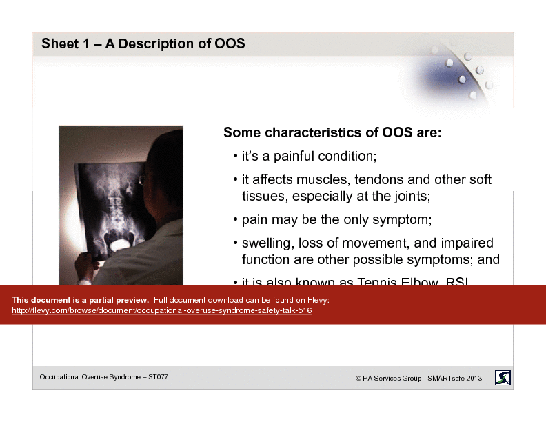 Occupational Overuse Syndrome - Safety Talk (18-page PDF document) Preview Image