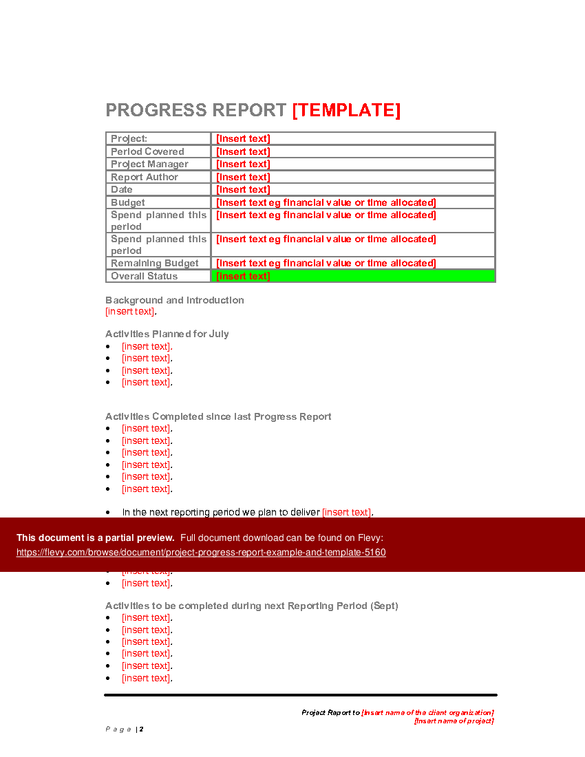 This Is A Partial Preview Of Project Progress Report Example And 