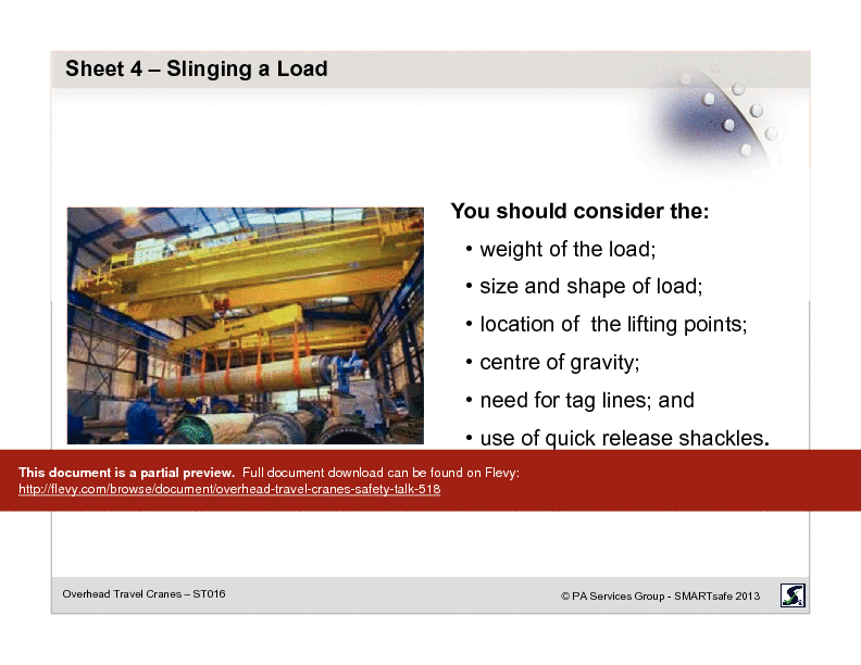 Overhead Travel Cranes - Safety Talk (20-page PDF document) Preview Image