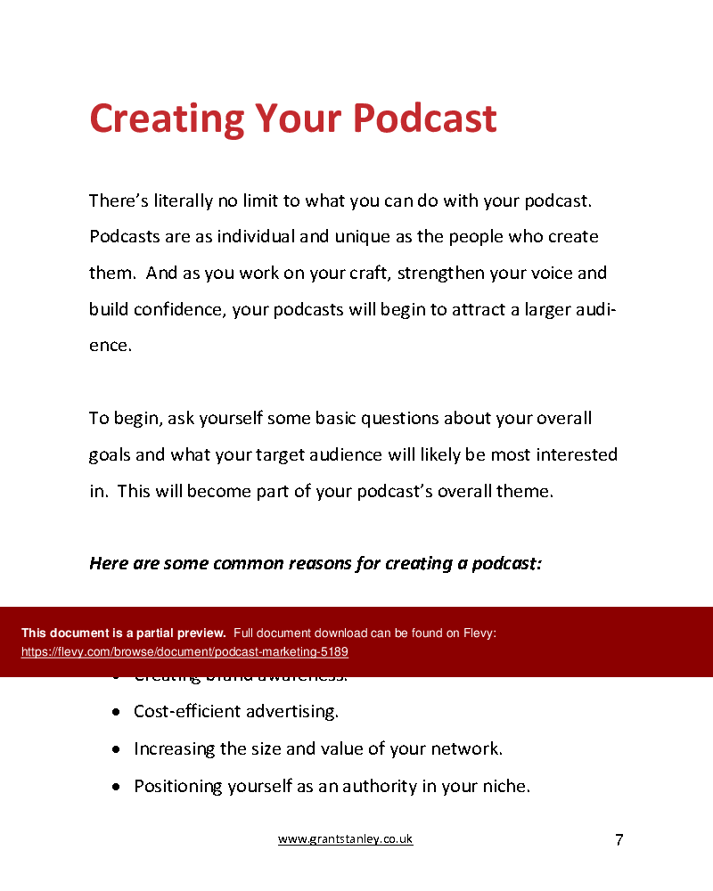 Podcast Marketing (42-page PDF document) Preview Image