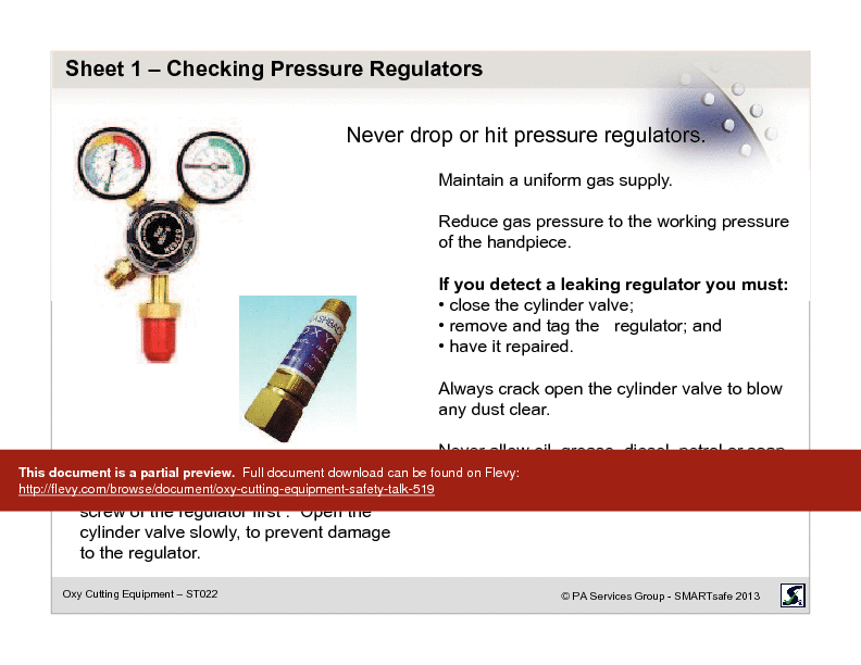 Oxy Cutting Equipment - Safety Talk (20-page PDF document) Preview Image