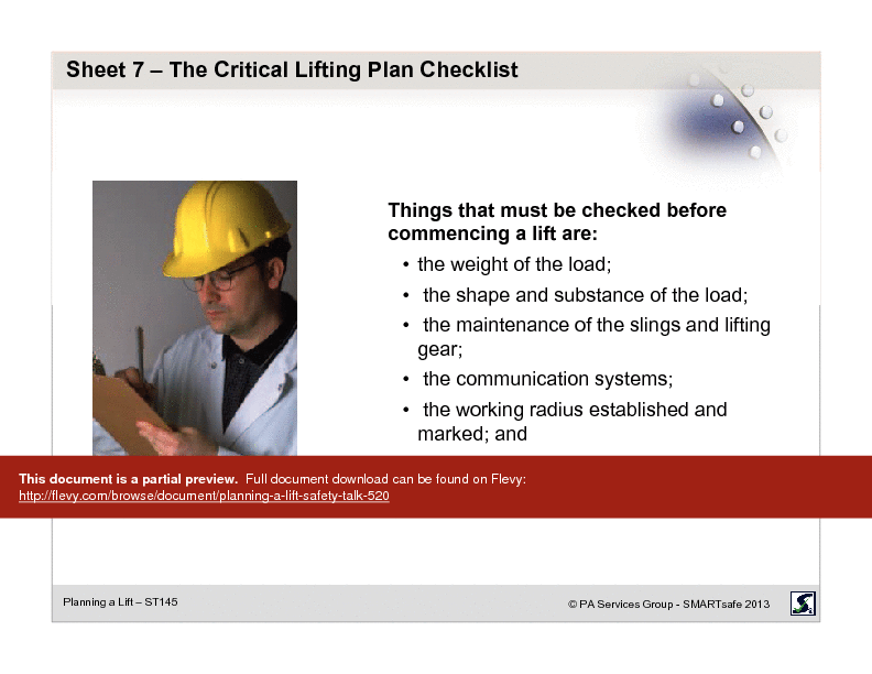 Planning a Lift - Safety Talk (19-page PDF document) Preview Image