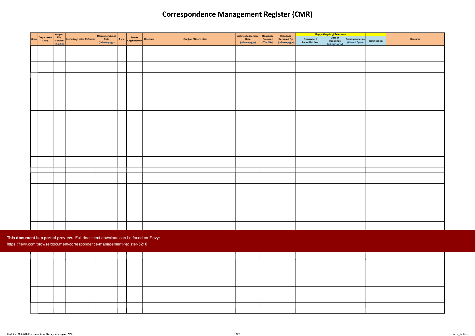 Excel Template Correspondence Management Register Excel Template XLS 