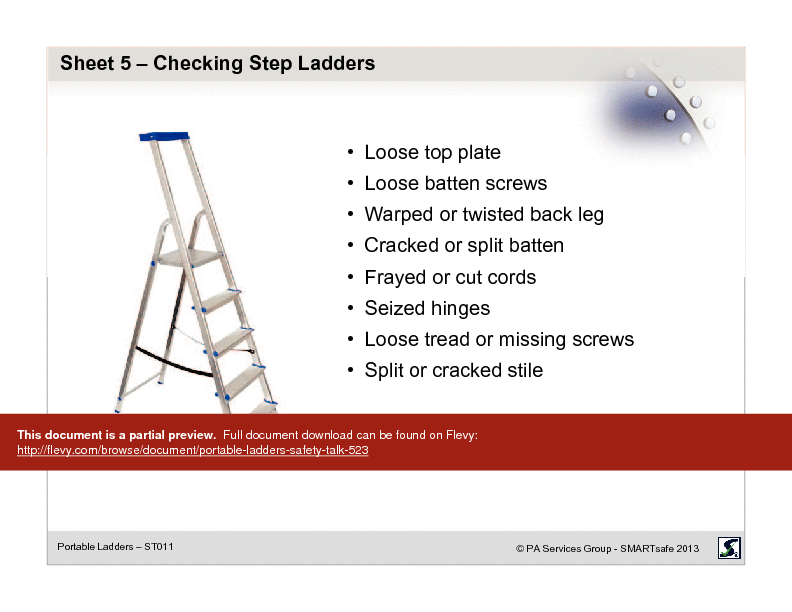 Portable Ladders - Safety Talk (18-page PDF document) Preview Image