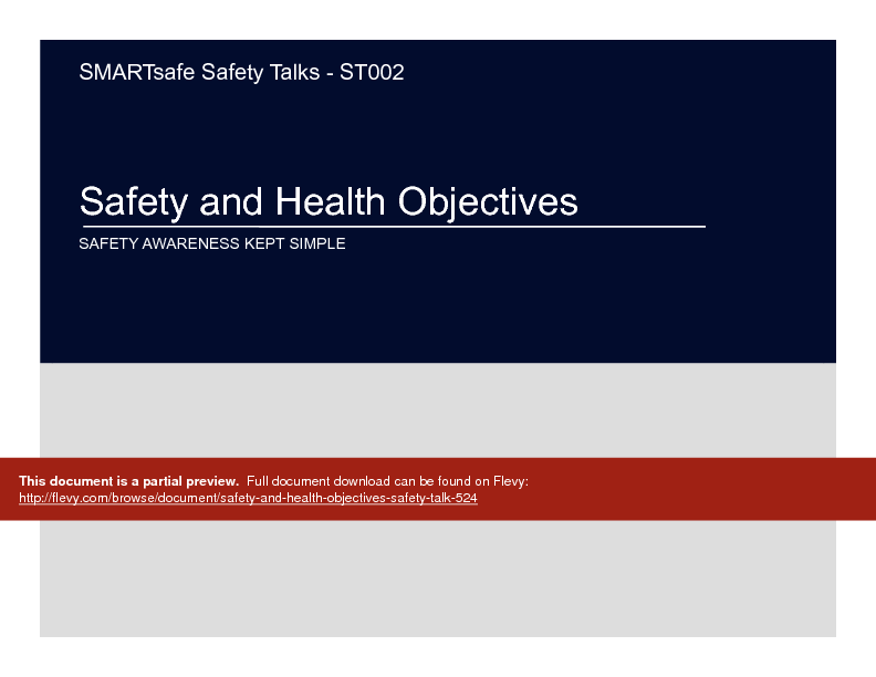This is a partial preview of Safety and Health Objectives - Safety Talk (17-page PDF document). Full document is 17 pages. 