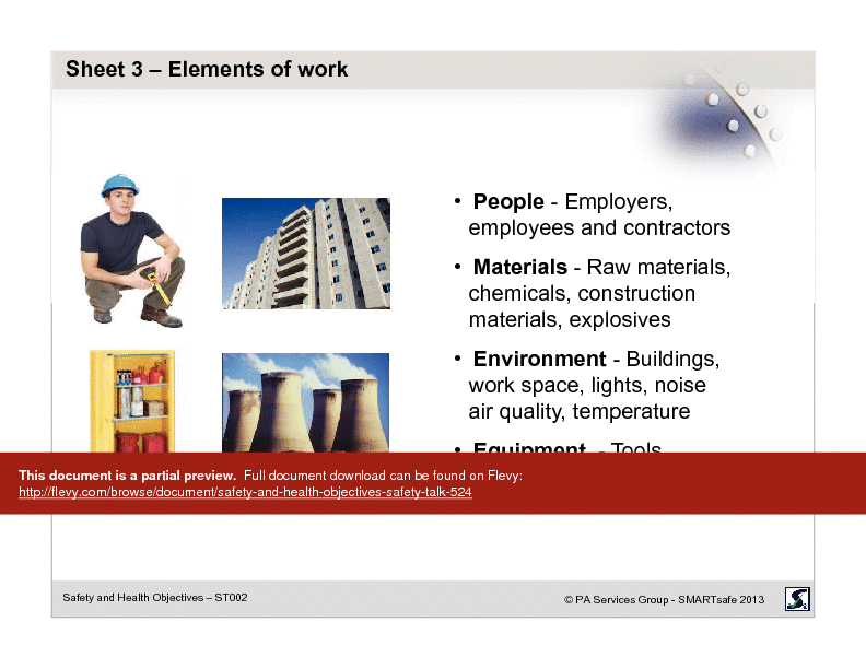 Safety and Health Objectives - Safety Talk (17-page PDF document) Preview Image