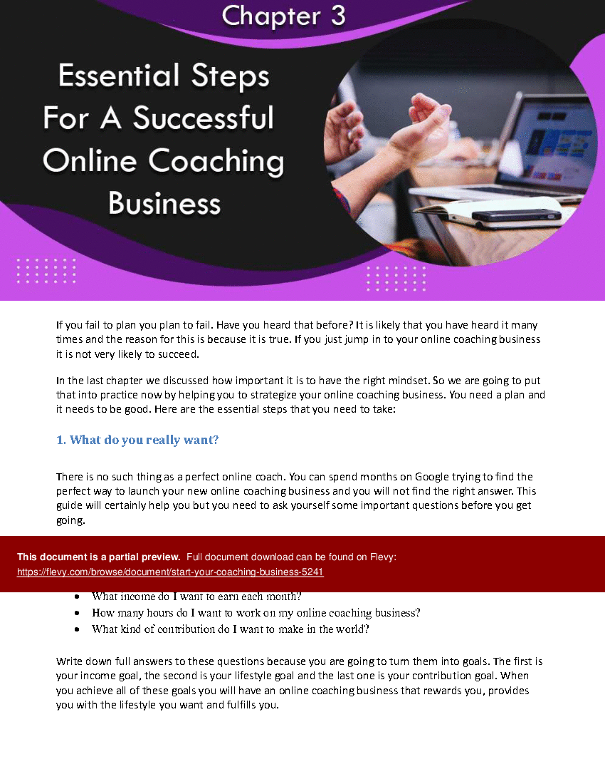 This is a partial preview of Start Your Coaching Business (34-page PDF document). Full document is 34 pages. 