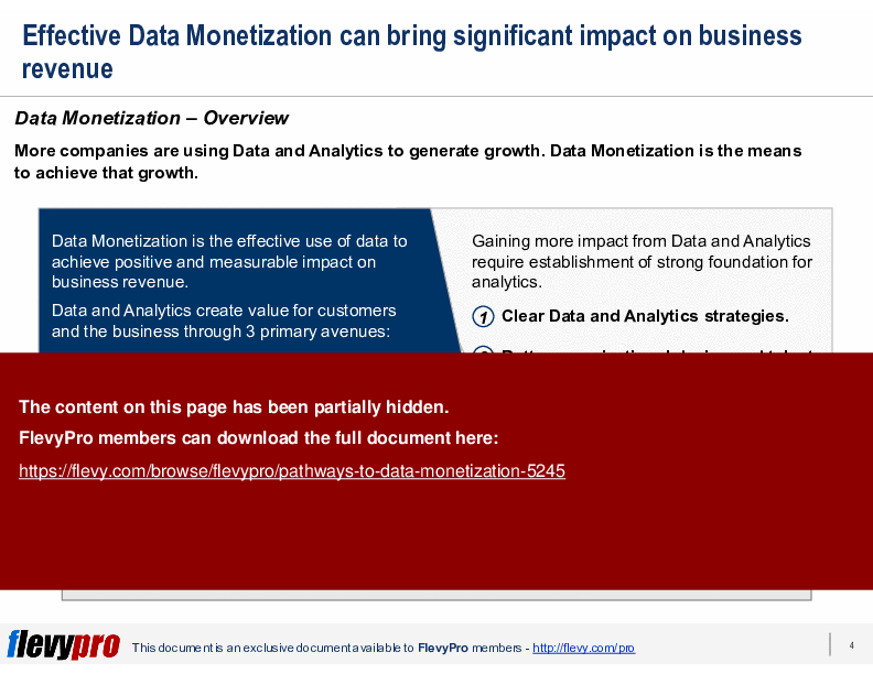 This is a partial preview of Pathways to Data Monetization (27-slide PowerPoint presentation (PPTX)). Full document is 27 slides. 