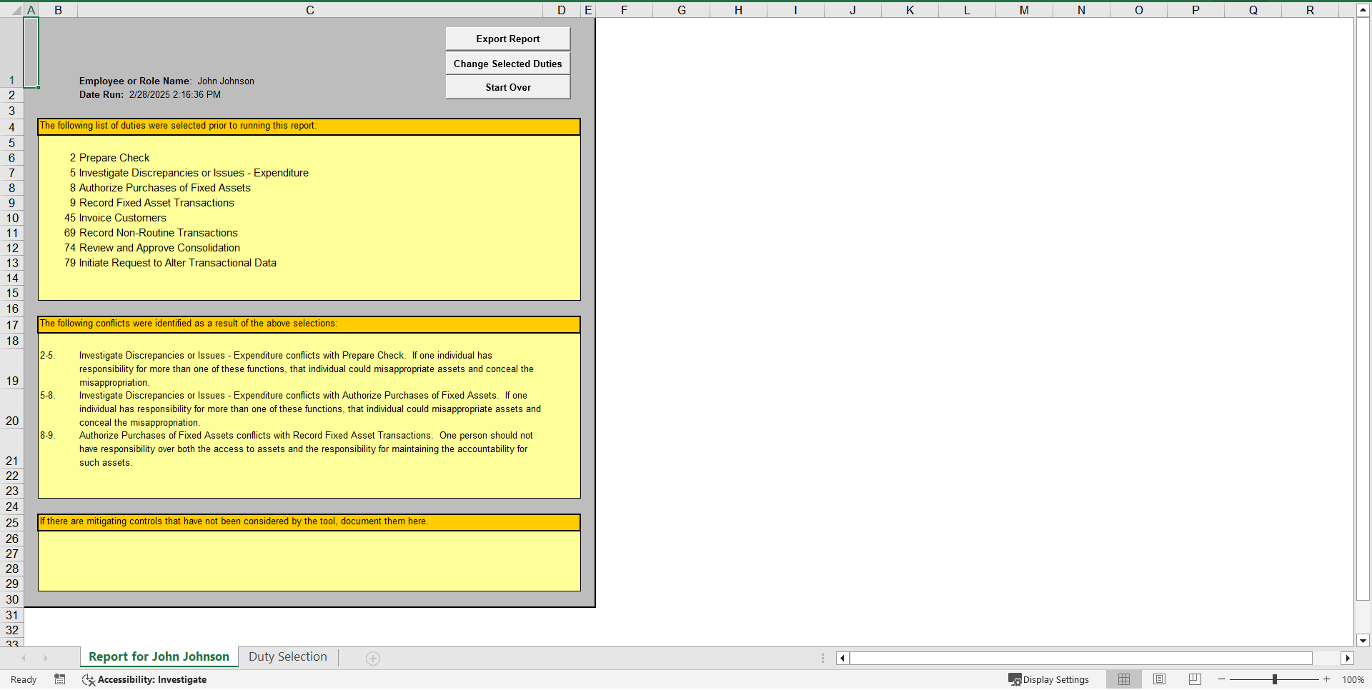 Financial Segregation of Duties Evaluator (Excel template (XLSM)) Preview Image