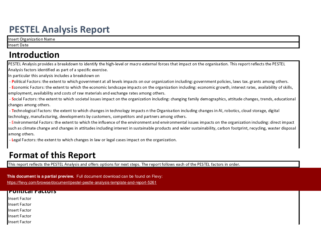 PESTEL/PESTLE Analysis Template and Report (Excel workbook (XLSX)) Preview Image