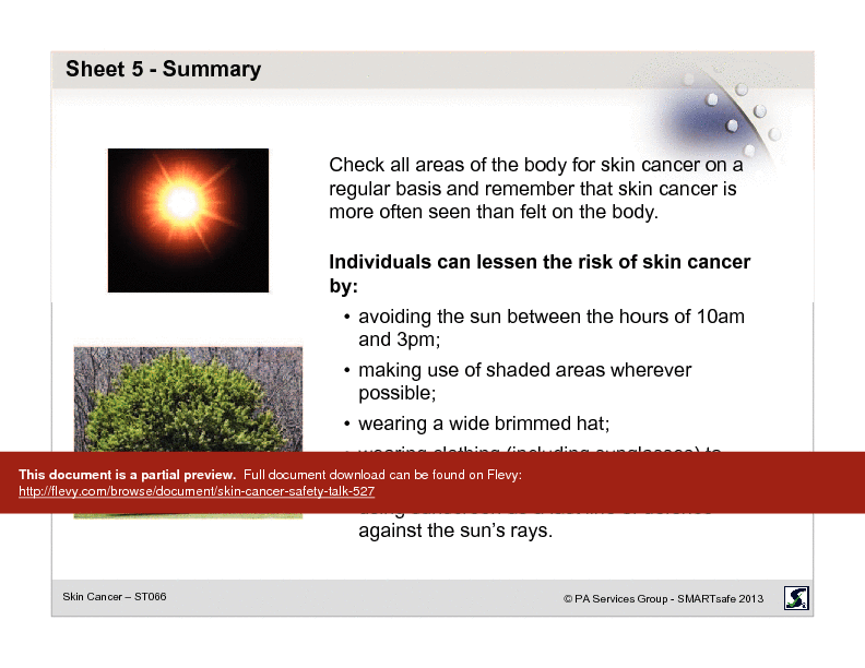 Skin Cancer - Safety Talk (16-page PDF document) Preview Image