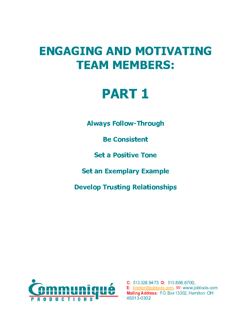 This is a partial preview of Solutions for Engaging and Motivating Team Members:  Part 1 (15-page PDF document). Full document is 15 pages. 