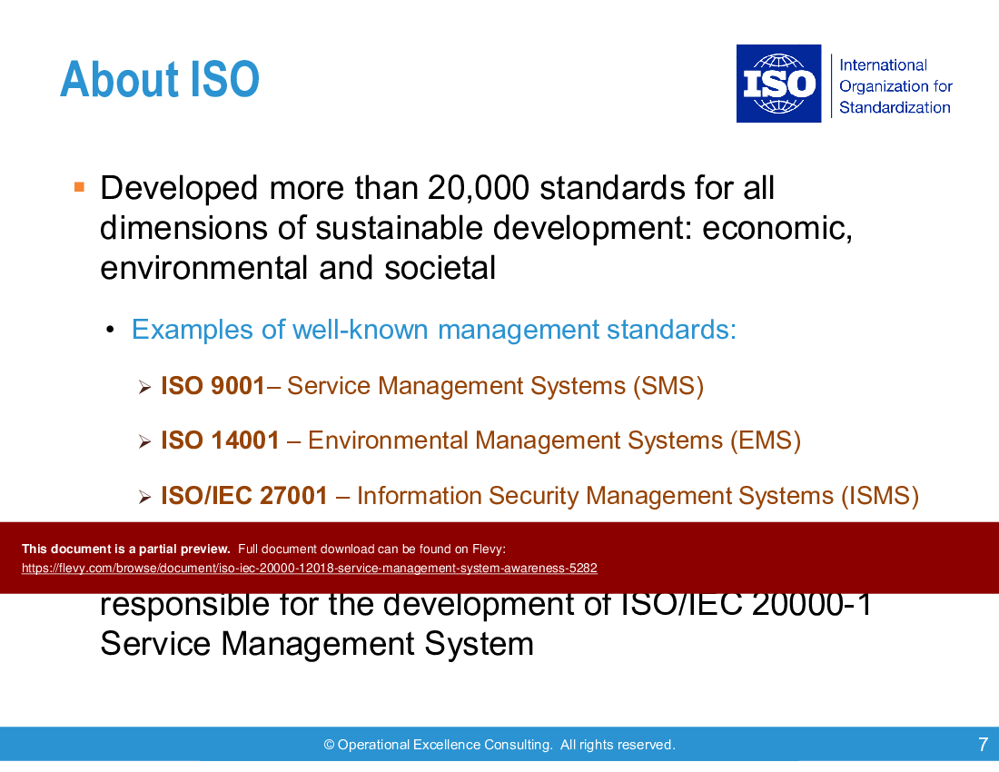 This is a partial preview of ISO/IEC 20000-1:2018 (Service Management System) Awareness (69-slide PowerPoint presentation (PPTX)). Full document is 69 slides. 