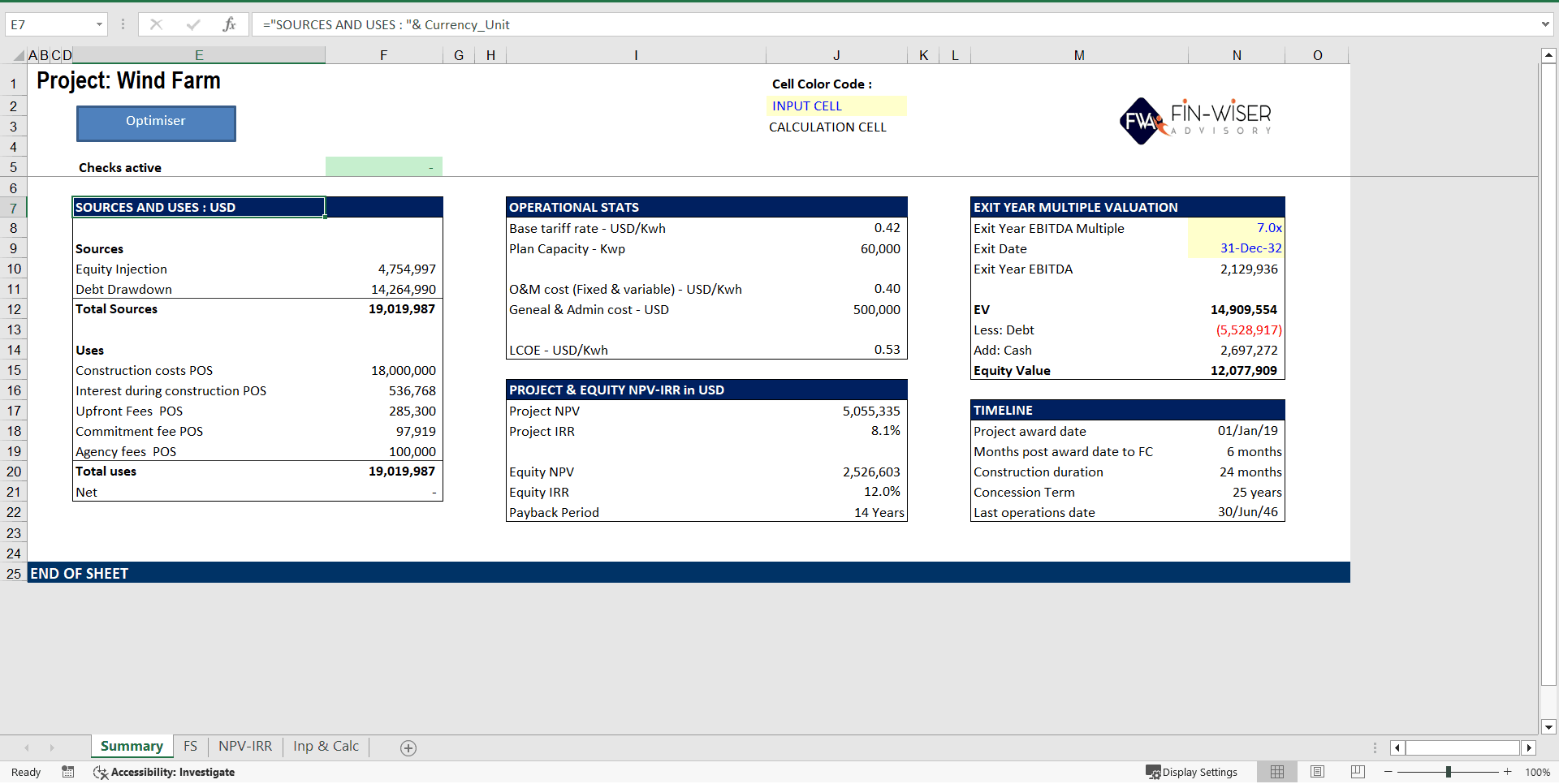 Wind Farm Development Model (Excel template (XLSM)) Preview Image