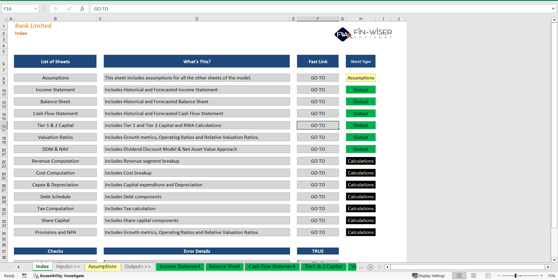 Banking Model with 3 Statements (Excel template (XLSM)) Preview Image