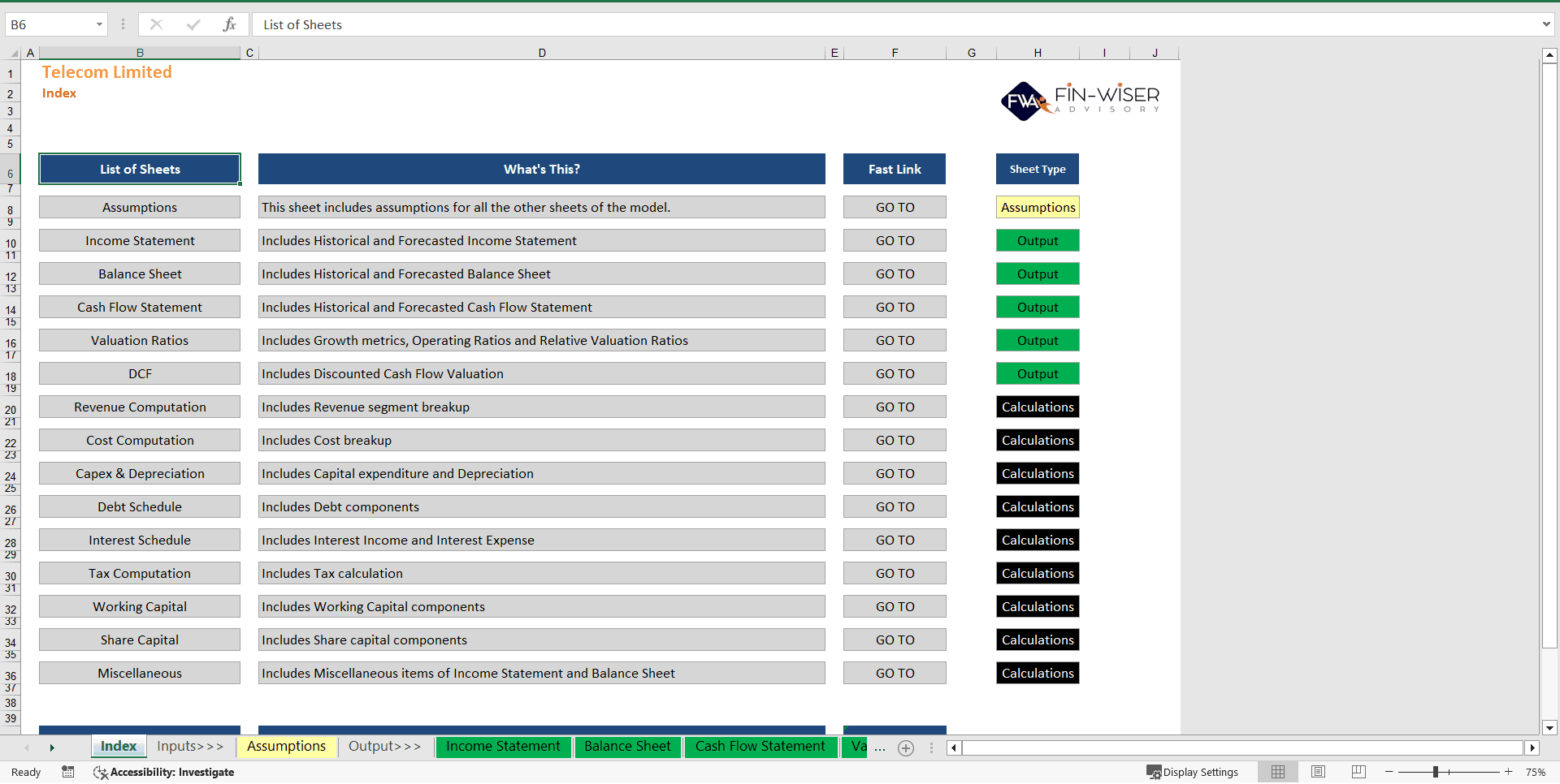 Telecom Discounted Cash Flow (DCF) Valuation Model (Excel template (XLSM)) Preview Image