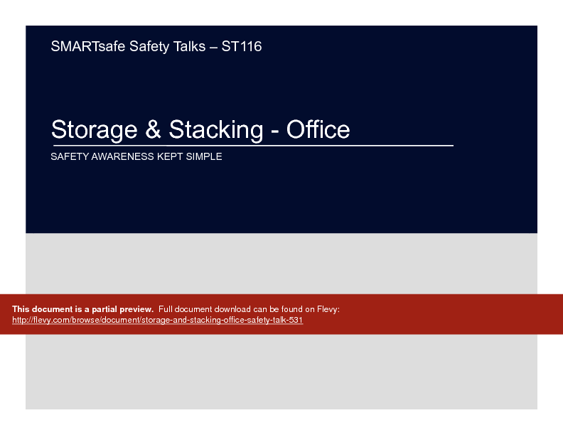 This is a partial preview of Storage & Stacking - Office - Safety Talk (16-page PDF document). Full document is 16 pages. 