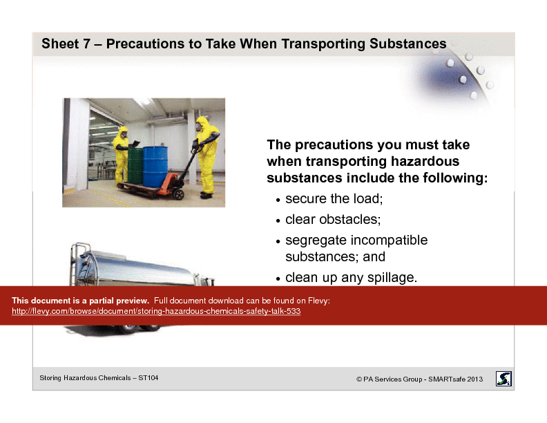Storing Hazardous Chemicals - Safety Talk (20-page PDF document) Preview Image