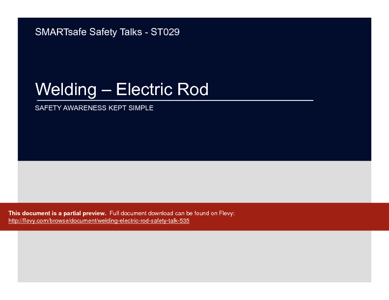 This is a partial preview of Welding - Electric Rod - Safety Talk (16-page PDF document). Full document is 16 pages. 