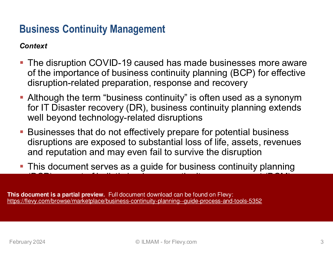 This is a partial preview of Business Continuity Planning - Guide, Process and Tools (61-slide PowerPoint presentation (PPTX)). Full document is 61 slides. 