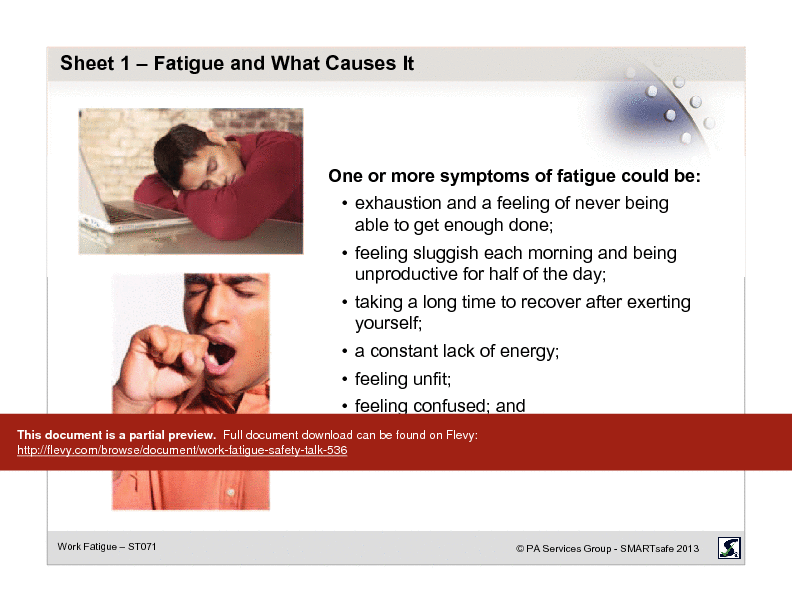 This is a partial preview of Work Fatigue - Safety Talk (14-page PDF document). Full document is 14 pages. 
