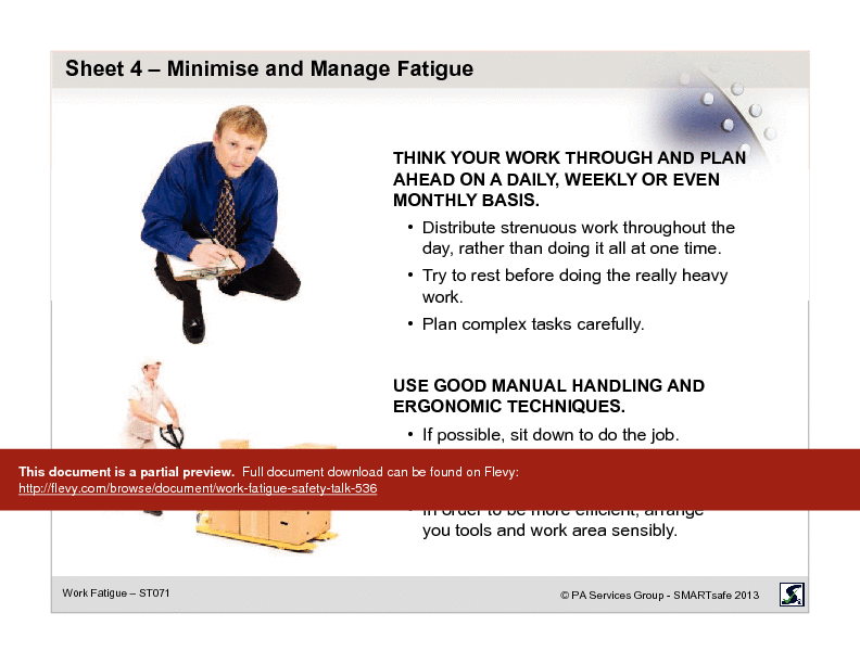 Work Fatigue - Safety Talk (14-page PDF document) Preview Image