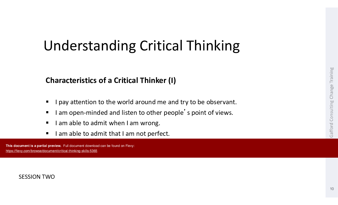 This is a partial preview of Critical Thinking Skills (70-slide PowerPoint presentation (PPTX)). Full document is 70 slides. 