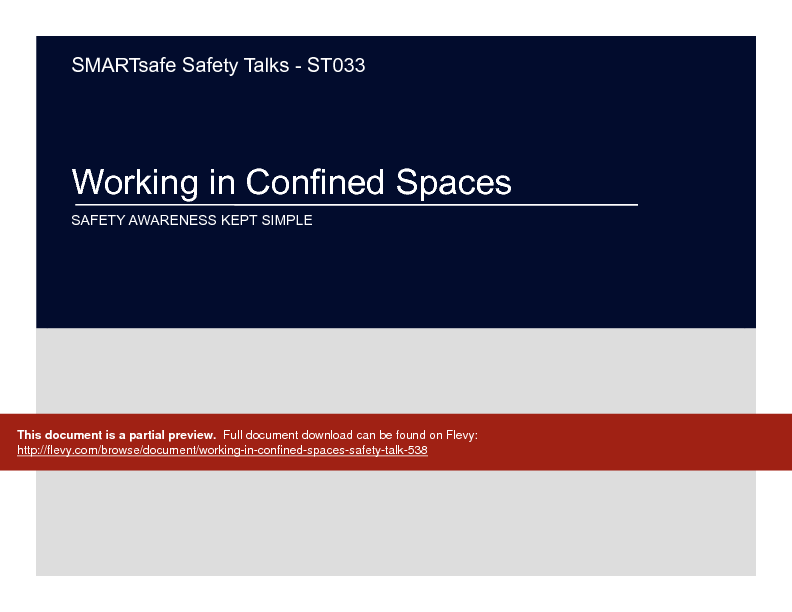 This is a partial preview of Working in Confined Spaces - Safety Talk (22-page PDF document). Full document is 22 pages. 