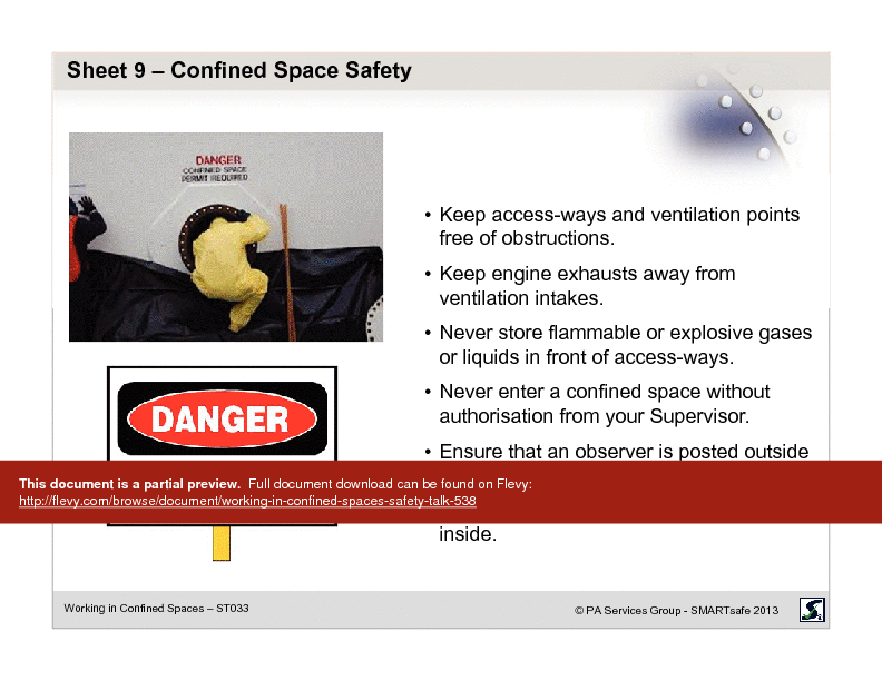 Working in Confined Spaces - Safety Talk (22-page PDF document) Preview Image