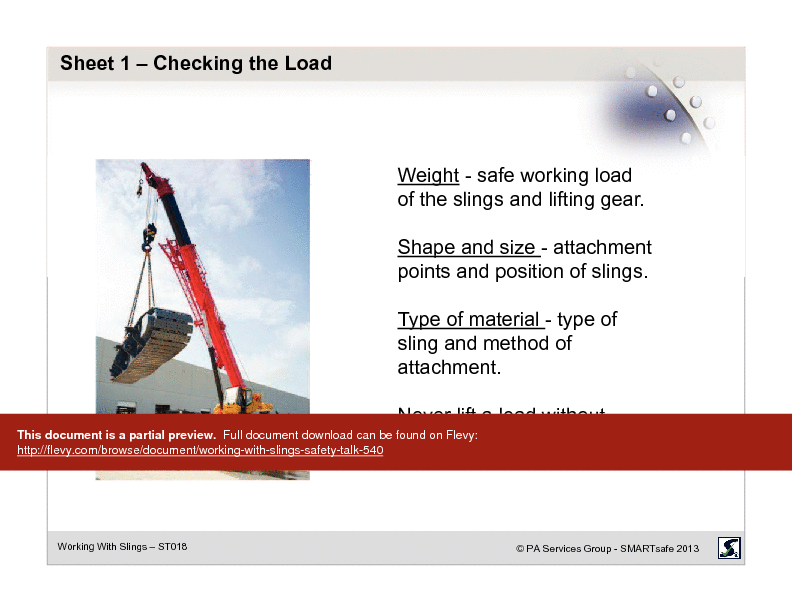 Working with Slings - Safety Talk (19-page PDF document) Preview Image