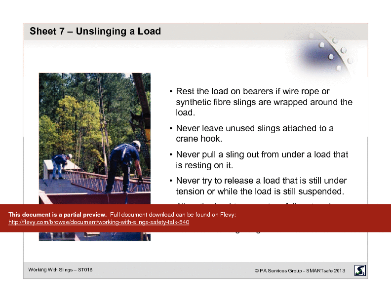 Working with Slings - Safety Talk (19-page PDF document) Preview Image