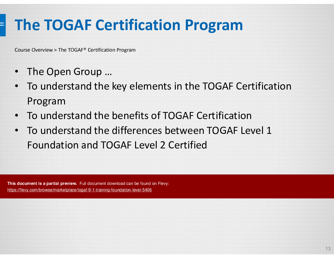 This is a partial preview of TOGAF 9.1 Training Foundation Level (286-slide PowerPoint presentation (PPTX)). Full document is 286 slides. 