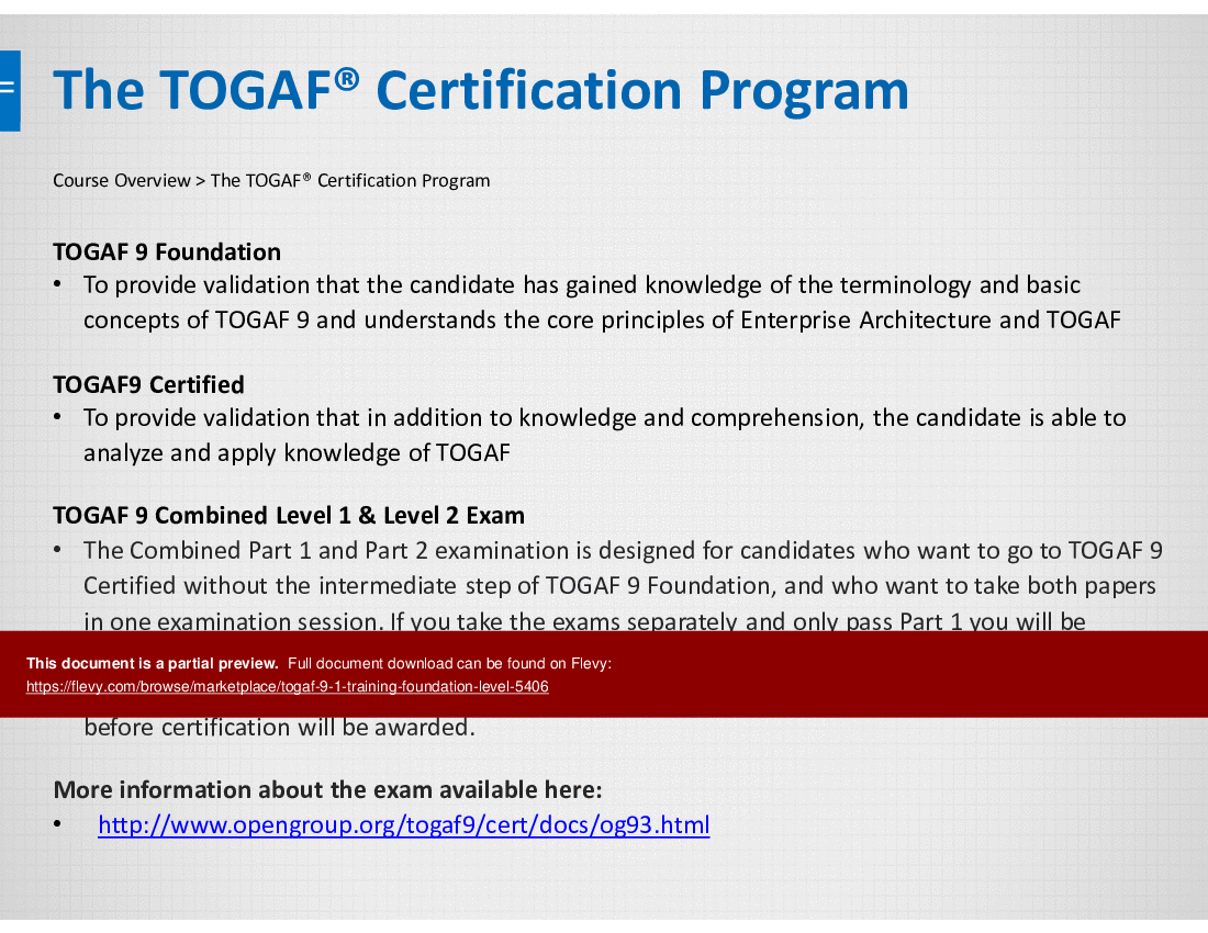 TOGAF 9.1 Training Foundation Level (286-slide PPT PowerPoint presentation (PPTX)) Preview Image