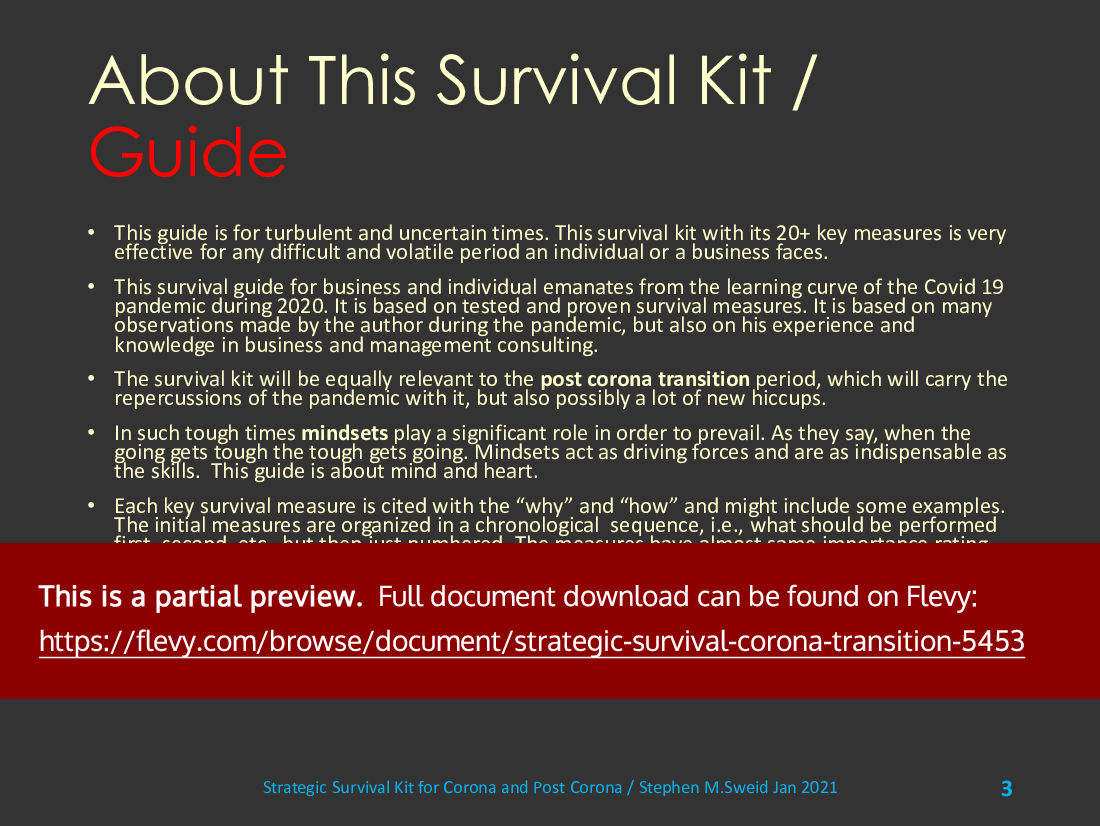 This is a partial preview of Strategic Survival Kit For Corona & Post - Corona Transition (44-slide PowerPoint presentation (PPTX)). Full document is 44 slides. 