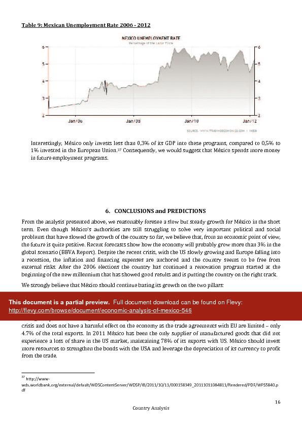 Economic Analysis of Mexico (18-page PDF document) Preview Image