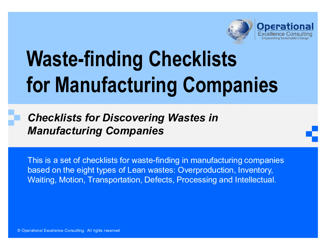 Waste-finding Checklists for Manufacturing Companies