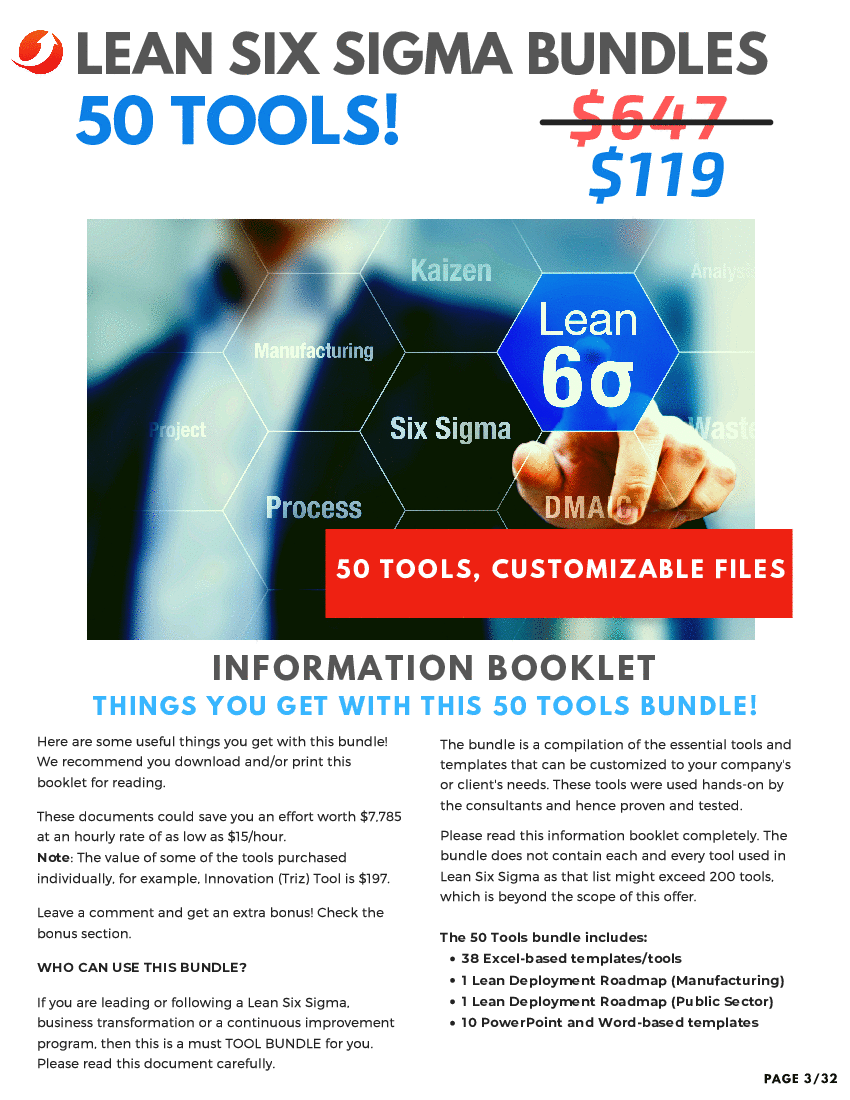Lean Six Sigma 50 Tools & Templates (33-page PDF document) Preview Image
