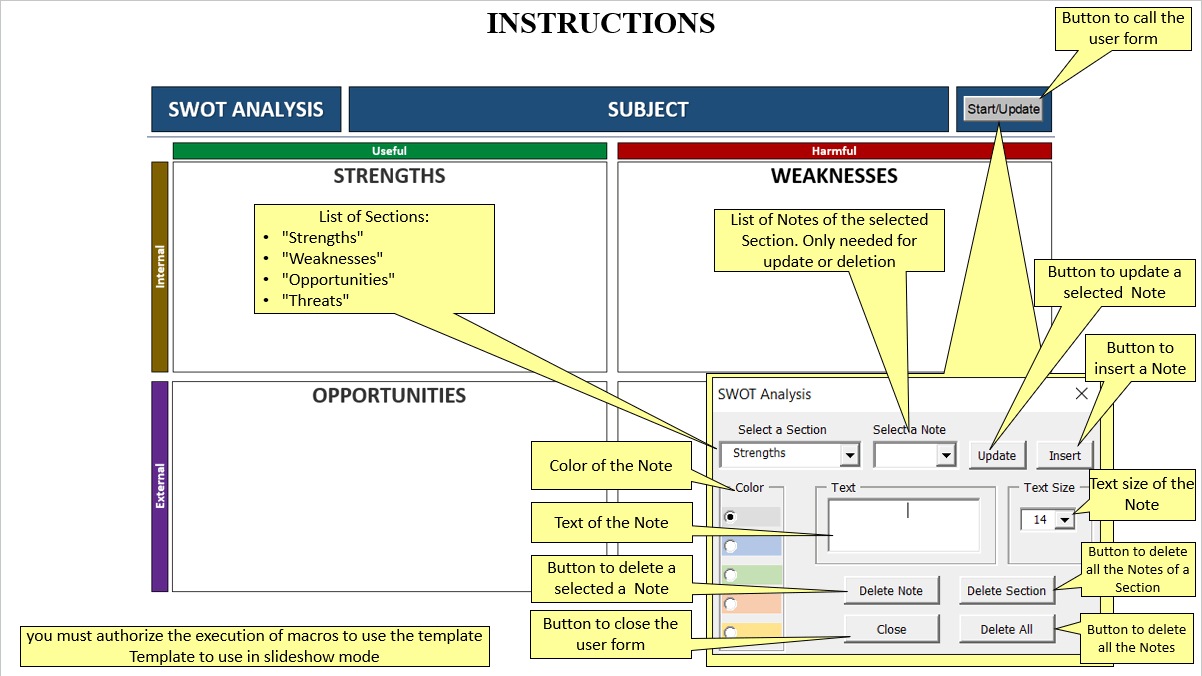SWOT Analysis Interactive Tool (3-slide PowerPoint presentation (PPTM)) Preview Image