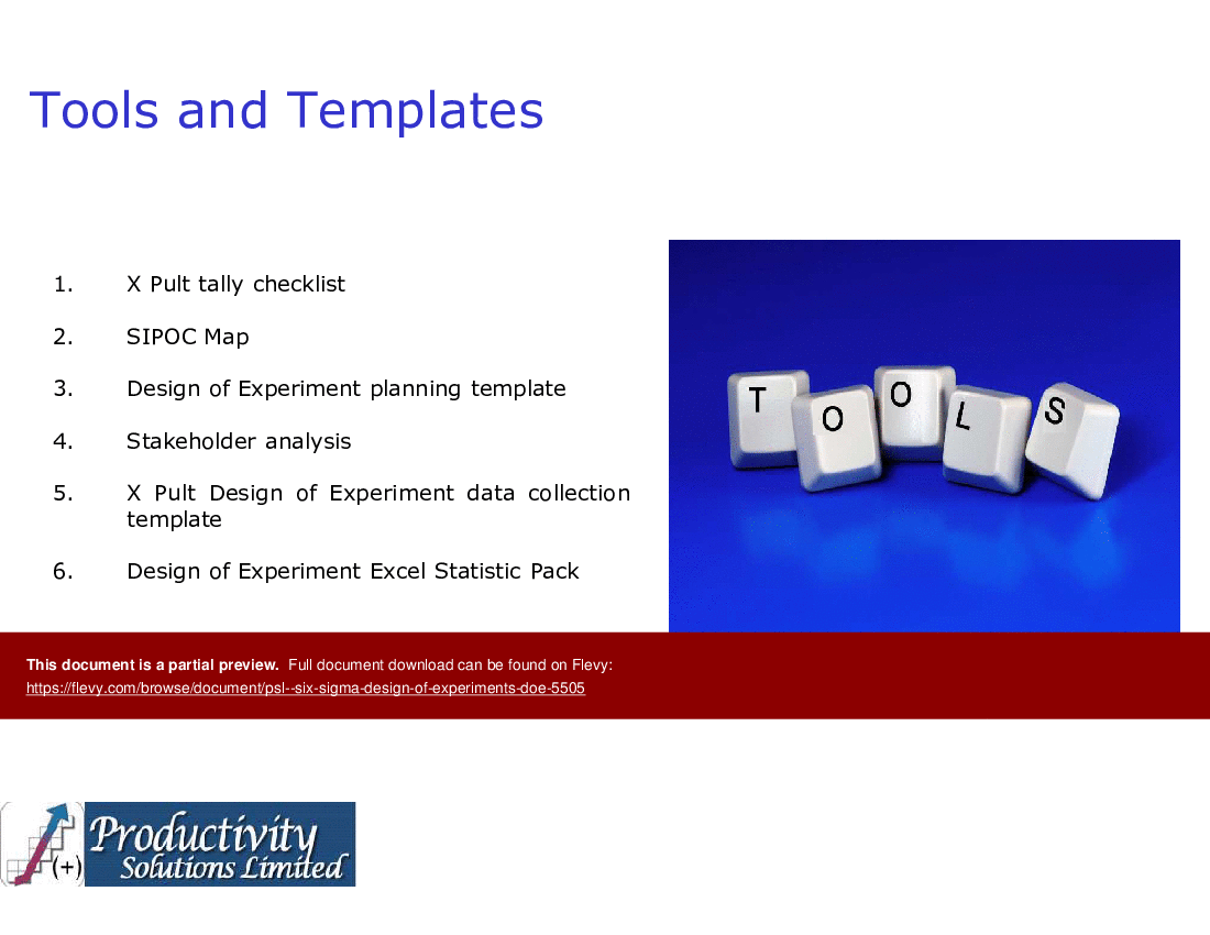 PSL - Six Sigma Design of Experiments (DoE) (46-slide PPT PowerPoint presentation (PPTX)) Preview Image