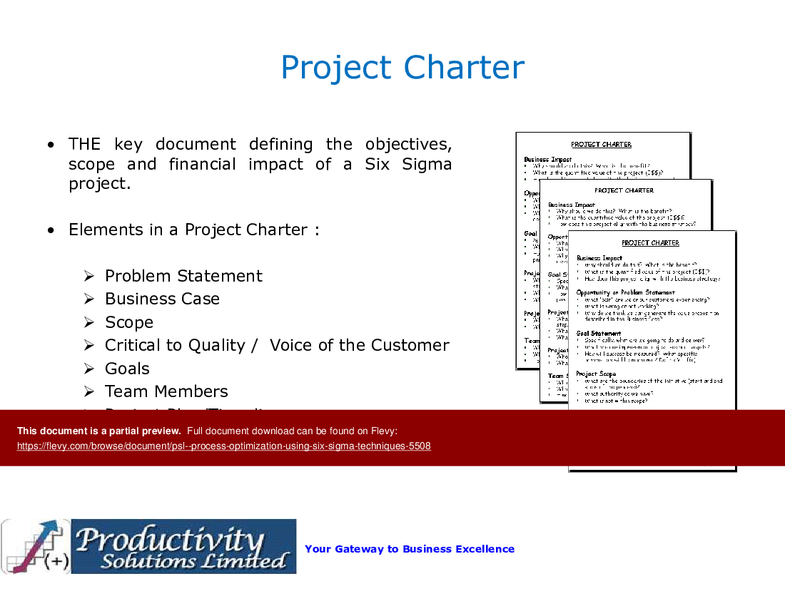 This is a partial preview of PSL - Process Optimization Using Six Sigma Techniques (94-slide PowerPoint presentation (PPT)). Full document is 94 slides. 