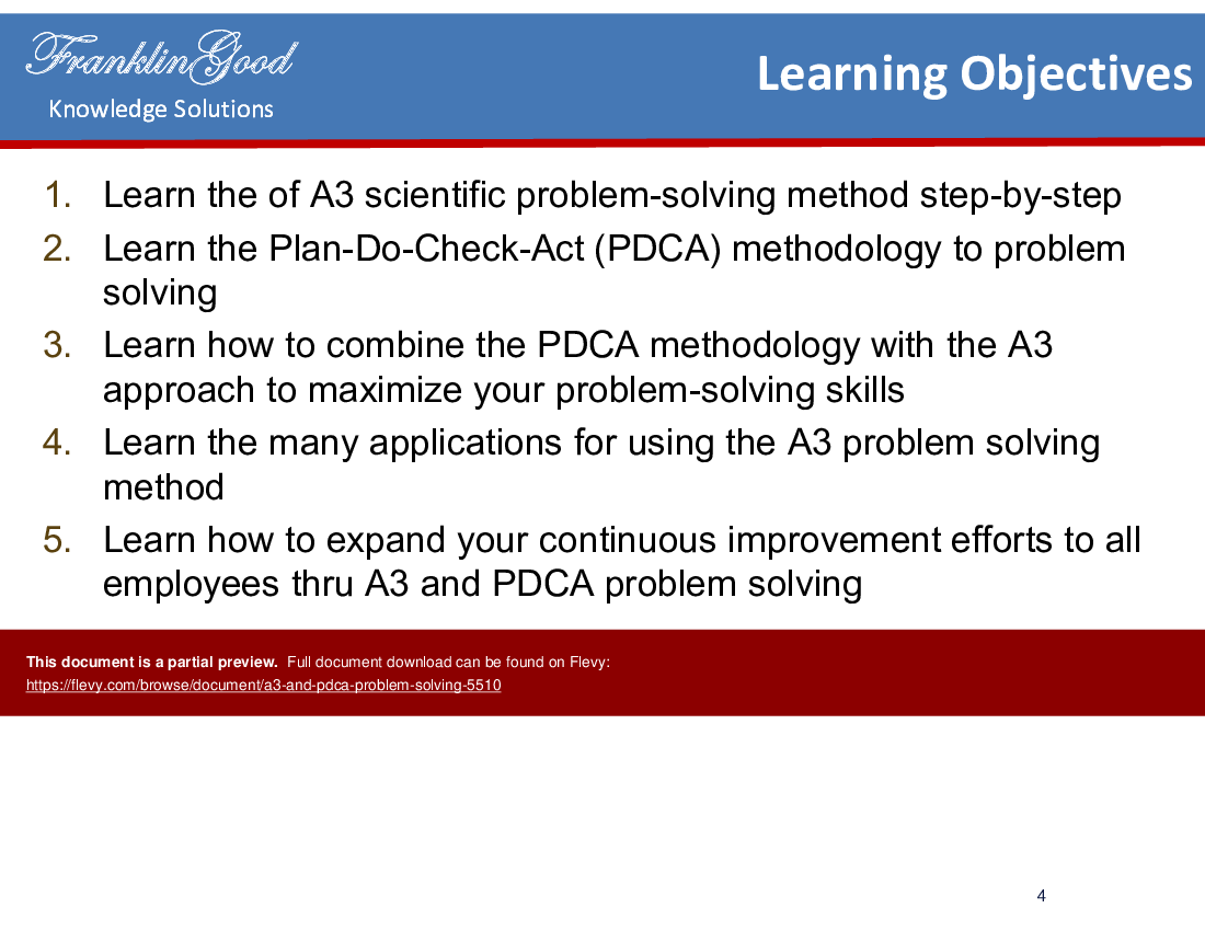 This is a partial preview of A3 and PDCA Problem Solving (19-slide PowerPoint presentation (PPTX)). Full document is 19 slides. 