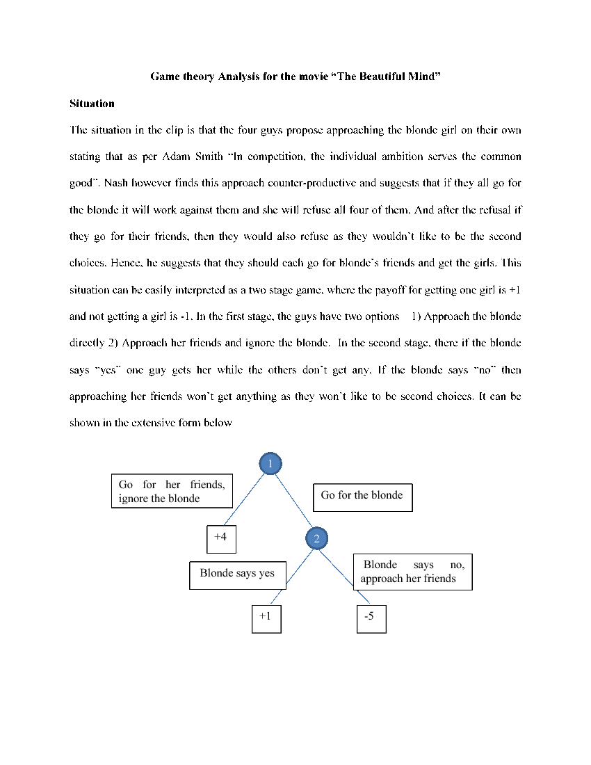 Game Theory Analysis for the Movie Beautiful Mind