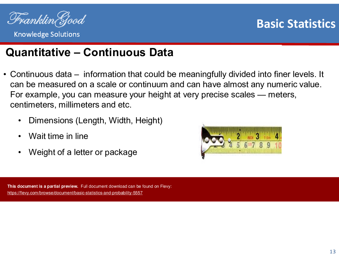 This is a partial preview of Basic Statistics and Probability (52-slide PowerPoint presentation (PPTX)). Full document is 52 slides. 
