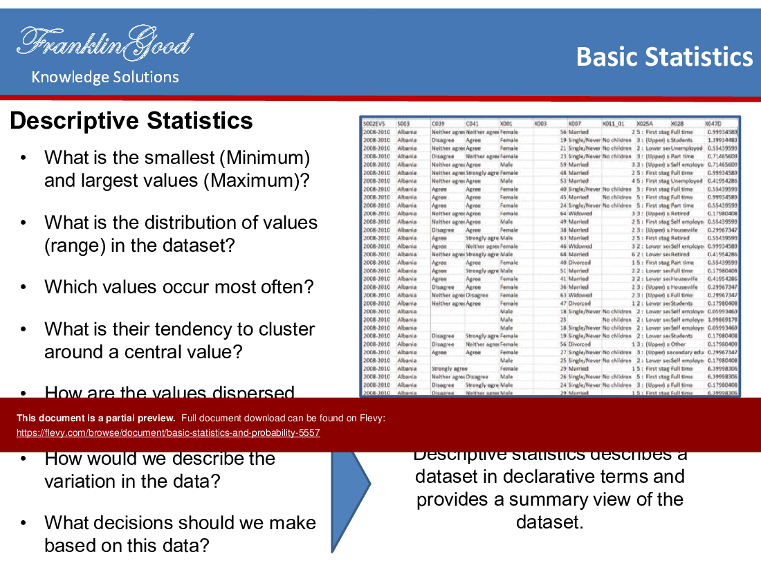 Basic Statistics and Probability (52-slide PPT PowerPoint presentation (PPTX)) Preview Image