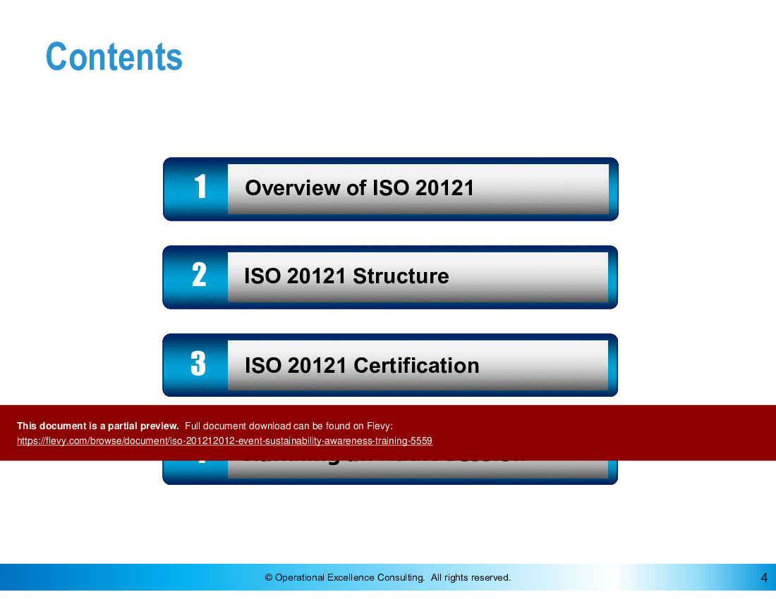This is a partial preview of ISO 20121:2012 (Event Sustainability) Awareness Training (63-slide PowerPoint presentation (PPTX)). Full document is 63 slides. 
